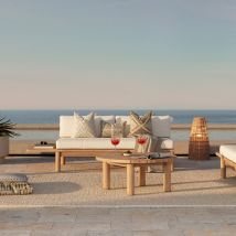 Conjunto de jardín en madera de teca con sofá y mesa redonda - Aurland - Rendez-Vous Déco