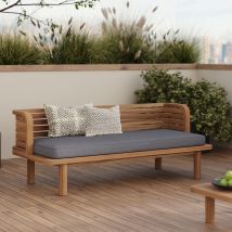 Banquette de jardin 2 places en teck et coussin gris - Kilda - Rendez-Vous Déco
