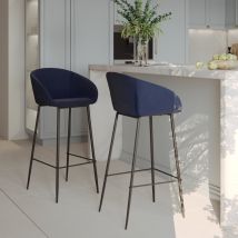 Lot de 2 chaises de bar 75 cm en velours bleu - Marquise - Rendez-Vous Déco