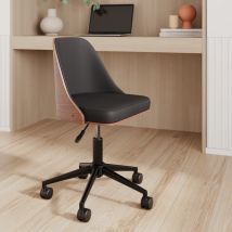 Silla giratoria de oficina con ruedas en madera oscura y PU negro - Georges - Rendez-Vous Déco