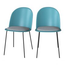2er Set blaue Kunststoffstühle, grauer Stoff und Metallbeine - Lulu - Rendez-Vous Déco