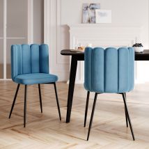 Set de 2 sillas de terciopelo azul con patas de metal negro - Rosy - Rendez-Vous Déco