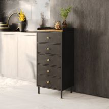 Cómoda de 5 cajones de metal negro y madera de mango - Gauthier - Rendez-Vous Déco