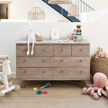 Cómoda de 8 cajones de madera de mango con patas de metal dorado - Bran - Rendez-Vous Déco