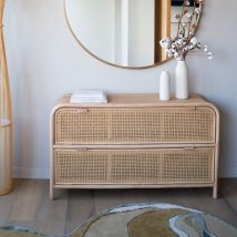 Cómoda de 2 puertas de pino macizo y teca con descuento - Alata - Rendez-Vous Déco