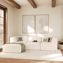 Divano modulare in velluto bianco 3 posti con pouf - Mina - Rendez-vous Déco