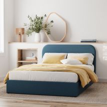 Cama doble con box 140x190 cm en tejido azul - Tilly - Rendez-Vous Déco