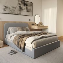 Cama de matrimonio 140x190 cm con cajón de tela gris - Tilly - Rendez-Vous Déco