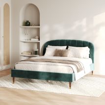 Cama doble 160xx200 cm en terciopelo verde con pies dorados - Gala - Rendez-Vous Déco