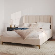 Cama de matrimonio de 140x190 cm en tejido beige con pies dorados - Koda - Rendez-Vous Déco