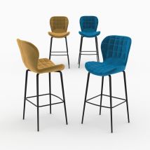 Pack de 4 sillas de bar de terciopelo amarillo y azul 75 cm - Taburete de bar / Sillas de bar de diseño altas - Art Déco - Mazzia, Rendez-Vous Déco