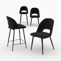 Pack 2 chaises et 2 chaises de bar 65 cm en velours noir - Pénélope - Rendez-Vous Déco