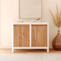 Petit buffet en béton blanc cassé et bois d'acacia - Tierra - Rendez-Vous Déco