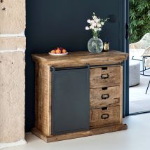 Aparador pequeño de madera y metal 1 puerta 3 cajones - Tabuk - Rendez-Vous Déco