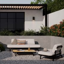 Conjunto jardín blanco con sofá, sillón y mesa en madera - Samba - Rendez-Vous Déco