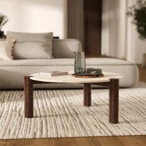 Mesa baja redonda de mármol y madera de mango D86 cm - Pauline - Rendez-Vous Déco