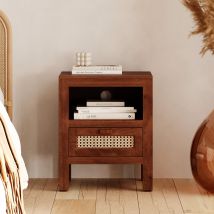 Mesa de noche de madera de mango y caña - Tiki - Rendez-Vous Déco