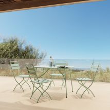 Mesas y sillas de jardín plegables para 4 personas de metal verde - Yumi - Rendez-Vous Déco