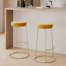 Lot de 2 tabourets de bar 73 cm en velours jaune curry - Kendal - Rendez-Vous Déco