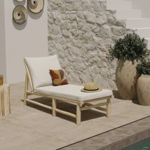 Transat en branche de teck et matelas blanc cassé - Makam - Rendez-Vous Déco