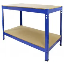 Tavolo da Lavoro Q-Rax Bancone da Lavoro ad Incastro Senza Bulloni in Acciaio e MDF Banco per Garage, Officina e Magazzino - Blu - Larghezza 100cm
