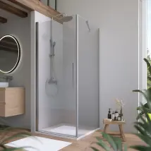 Box doccia 80x90cm con apertura a battente e parete fissa, profili cromati e vetro da 6mm trasparente h195 | Elba