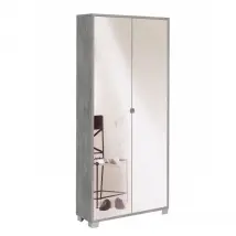 Armadio multiuso slim due ante a specchio otto ripiani Beton Cemento 83x29x h190 cm