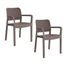 Sedia da Esterno Giardino in Resina Rattan con Braccioli Cappuccino Samanna 2 Pz
