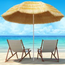Ombrellone Mare Spiaggia Giardino Hawaii 210cm Con Frange Palo 32mm Acciaio