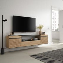 Mobile TV Soggiorno, 200x35x45cm, Per TV fino a 80 , da appendere, colore Rovere RF3314