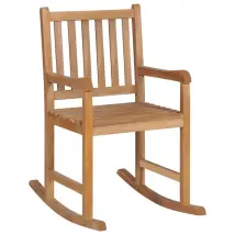 Sedia a Dondolo con Cuscino Grigio a Quadri in Massello di Teak 3062771