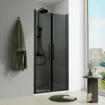 Porta doccia 100cm apertura saloon con profili nero opaco e vetro da 6mm fumè h195 | Elba