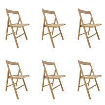 SEDIA IN LEGNO PIEGHEVOLE SEDUTA 7 STECCHE COLORE LEGNO NATURALE VERNICIATA - SET 6 SEDIE 6130590-6PZ