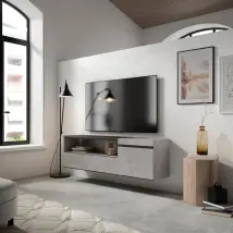 Mobile TV Soggiorno, 150x35x45cm, Per TV fino a 65", da appendere, grigio cemento RF2465