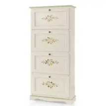 Scarpiera 4 ante laccato bianco con decorazioni e profili verdi misure l.79 p.30 h.170 (505) - Mobili 2G