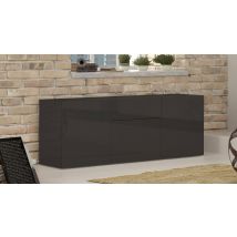 Credenza moderna a 3 ante e 1 cassetto, Made in Italy, Madia da cucina, Buffet di design da soggiorno, con piedini, cm 170x40h35, Antracite lucido