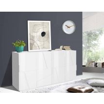 Credenza moderna a 4 ante, Made in Italy, Madia da cucina, Buffet di design da soggiorno, cm 162x44h86, Bianco lucido