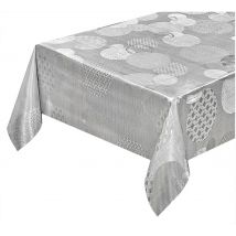 Tovaglia Cucina Antimacchia 140x160 Cm Metallizzata Lucida Grigia Copritavolo Pvc Decorato Dis_C
