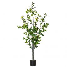 EasyComfort Pianta Finta Albero Camelia con Vaso e 25 Fiori per Interno ed Esterno, Altezza 150cm