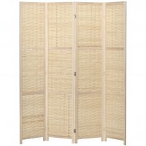EasyComfort Paravento Separ da Interno a 4 Ante in Legno e Bamb, Pieghevole e Salvaspazio Altezza 170cm, Marrone
