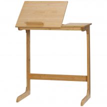 EasyComfort Tavolino da Divano a Forma di C in Legno di Bamb con Piano Inclinabile su 5 Livelli, 60x33x67cm