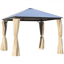 EasyComfort Gazebo da Giardino 3x3m con Tetto in Policarbonato e Zanzariere, Caff e Khaki
