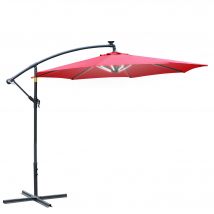 EasyComfort Ombrellone da Giardino a Braccio 3x2.4 m con Manovella e 8 Strisce LED a Energia Solare, Rosso scuro