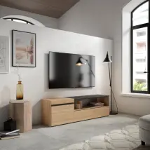 Mobile TV Soggiorno, 150x35x45cm, Per TV fino a 65", Mobile Soggiorno, colore Rovere e nero RF2433