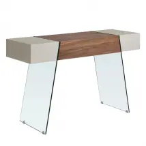 Consolle rettangolare in legno grigio, noce e vetro temperato