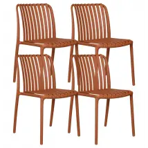 Set 4 Sedie In Polipropilene e Fibra Di Vetro Sedia Cucina Trattamento Uv Antiscolorimento Giardino Interno Esterno Moderne Robuste Resistenti Seduta Terrazzo Soggiorno Bar Ristorante Impilabili Maya-Arancio