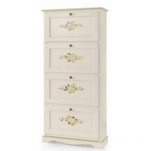 Scarpiera 4 ante laccato bianco con decorazioni e profili verdi misure l.79 p.30 h.170 - Mobili 2G