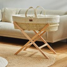 Organic Cable Knit Moses Basket, Mattress & Natural Foldable Stand Set