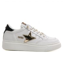 Cetti mujer zapatillas C-1320 SRA nature blanco-oro-tachas, 36 / Blanco oro
