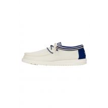 Hey Dude hombre mocasines Wally Letterman blanco azul, 45 / Blanco/Azul